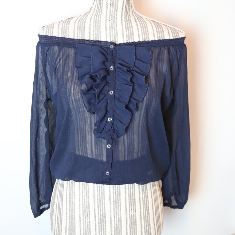 Y2K Hollister Navy Sheer Ruffle Beach Top